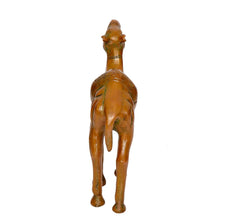 Brass camel figurine rear view, sculpted tail and engraved body