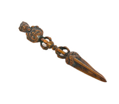 Tibetan dorje vajra furba dagger pendant, brass with dark patina, multicolor detail