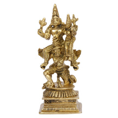 Brass Vishnu and Laxmi on Garuda dev murti, detailed figures with ornate pedestal