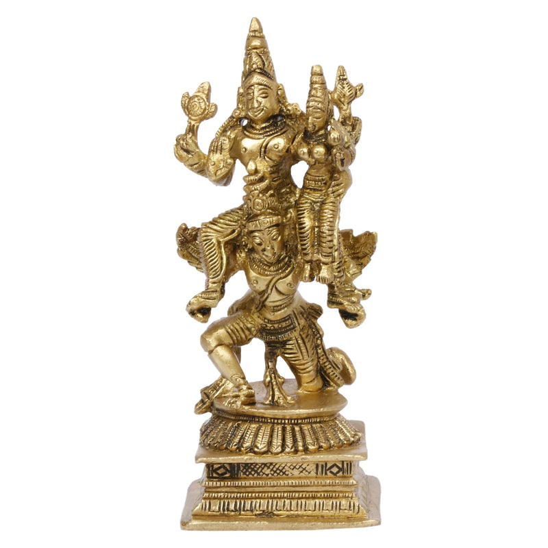 Brass Vishnu Laxmi on Garuda Dev Murti (Height: 5.5 Inch)