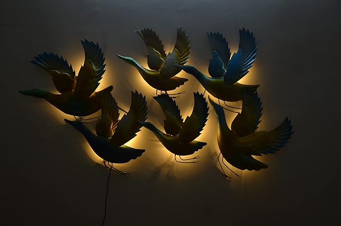 Iron Six Flying Birds Wall Decor With LED lights (Height: 28 Inches)
