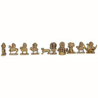 Brass Navgraha idol set, 3-inch height, nine small seated figures