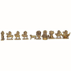 Brass Navgraha idol set, 3-inch height, nine small seated figures