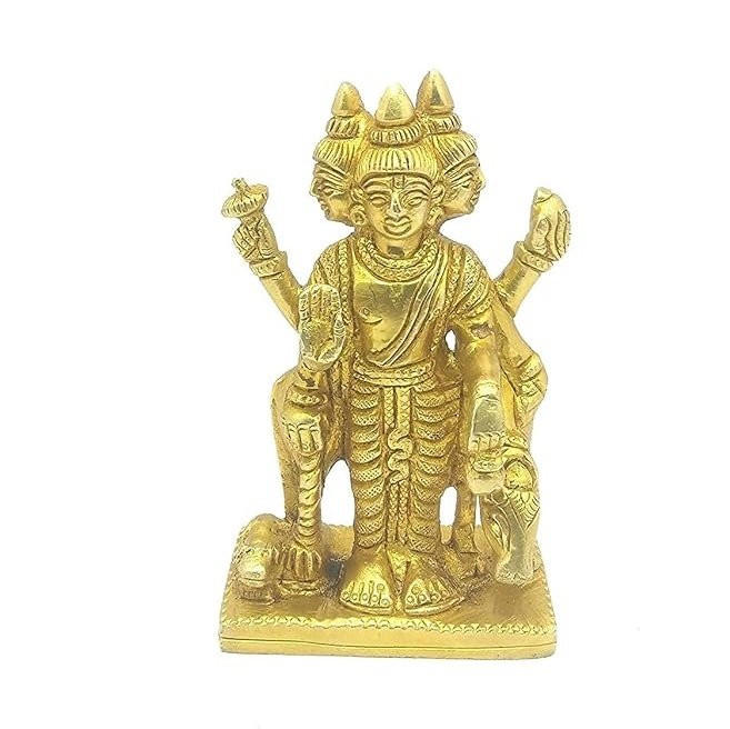 Brass Idol Dattatreya Bhagwan Idol Statue for Home Decor Height 4.5 Inch