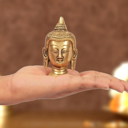Brass Buddha Face Statue Idol (Height 3.5 Inch)