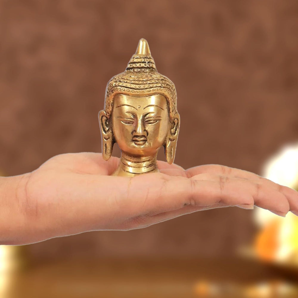Brass Buddha Face Statue Idol (Height 3.5 Inch)