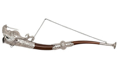 Metal dragon trumpet horn wall hanging, silver dragon detailing and brown curved horn