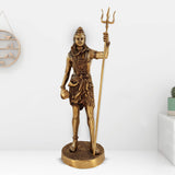 Brass Shankar Bhagwan standing idol holding tall trident, ornate jewelry, 18 inch