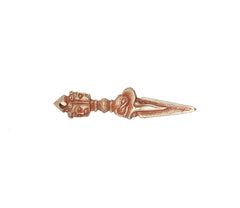 Brass furba phurpa with faceted base and pointed tip, shown from side