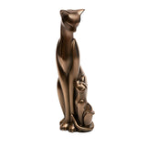Resin cat family idol figurine, side view: mother cat with two kittens, bronze finish