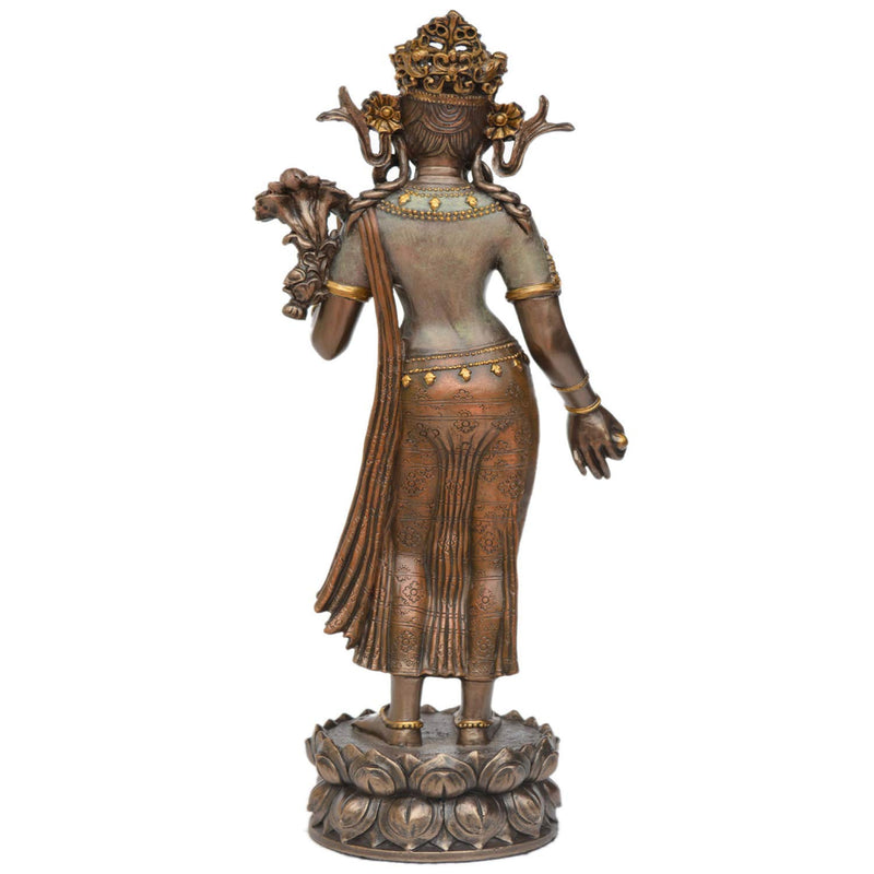 Handcrafted Fengshui Polyresin, Copper Finish Standing Tara Decorative Vastu Showpiece Height 30 Cm