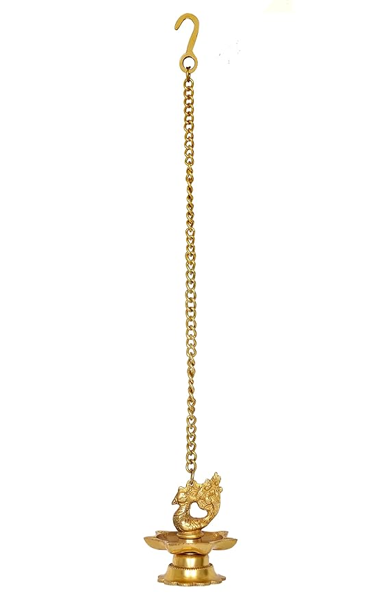Brass Hanging Peacock Diya Deepak deepam Oil Diya lamp for Diwali Pooja 16 inch Entryway Setting