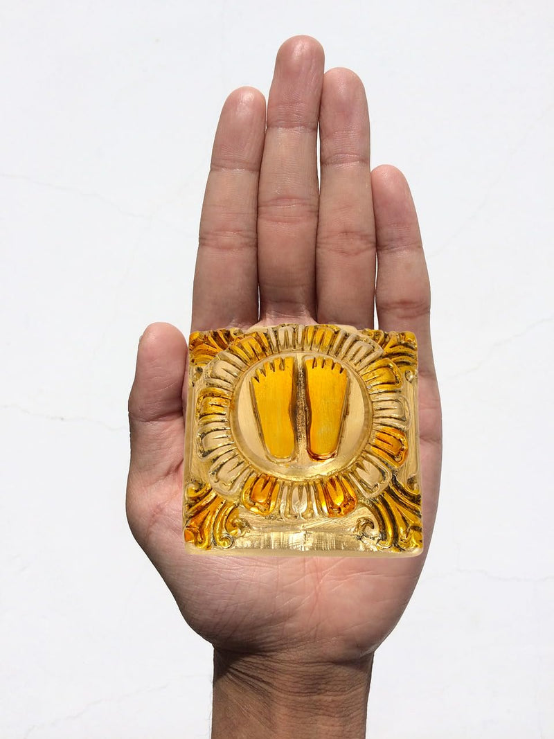 Lakshmi Charan Paduka Divine Footprints of Goddess Lakshmi for Wealth and Prosperity Brass Finish (Length: 1.5 Inches)