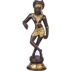 Varishavahana Shiva brass figurine, dark bronze with gold jewelry, dancing pose (8.3 in)
