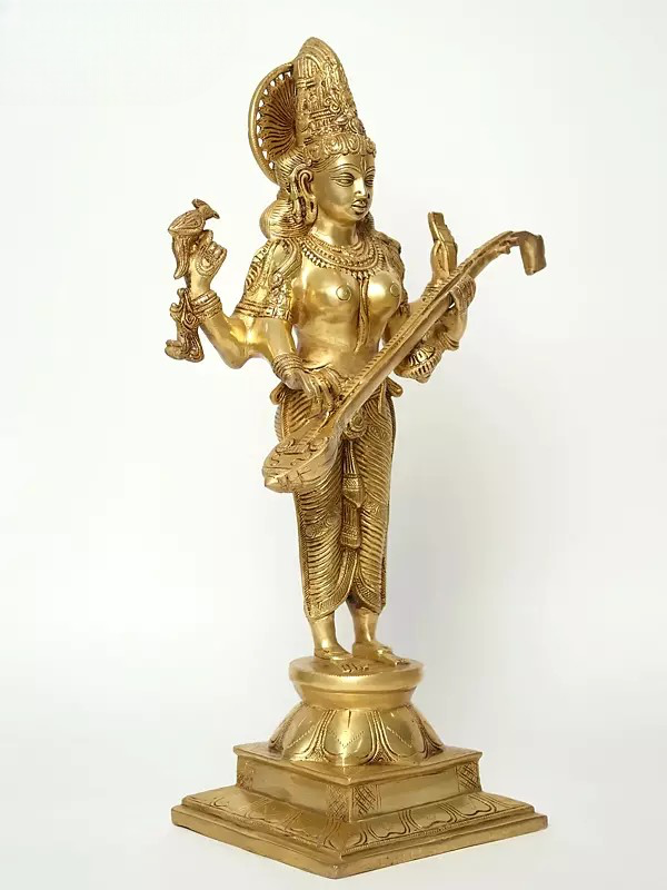 Veena-Vadini Brass Statue of Goddess Saraswati 23 Inches