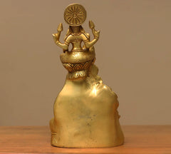 Brass Kuber–Laxmi sculpture back view, seated figure on base