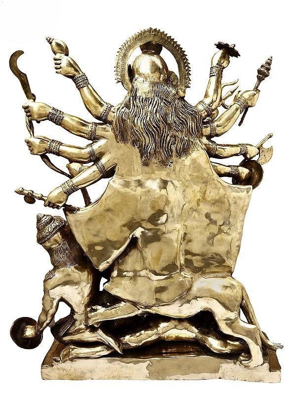 Brass Colossal Size Goddess Maa Durga | Mahishasurmardini Idol (Height: 62 Inches) Entryway Setting