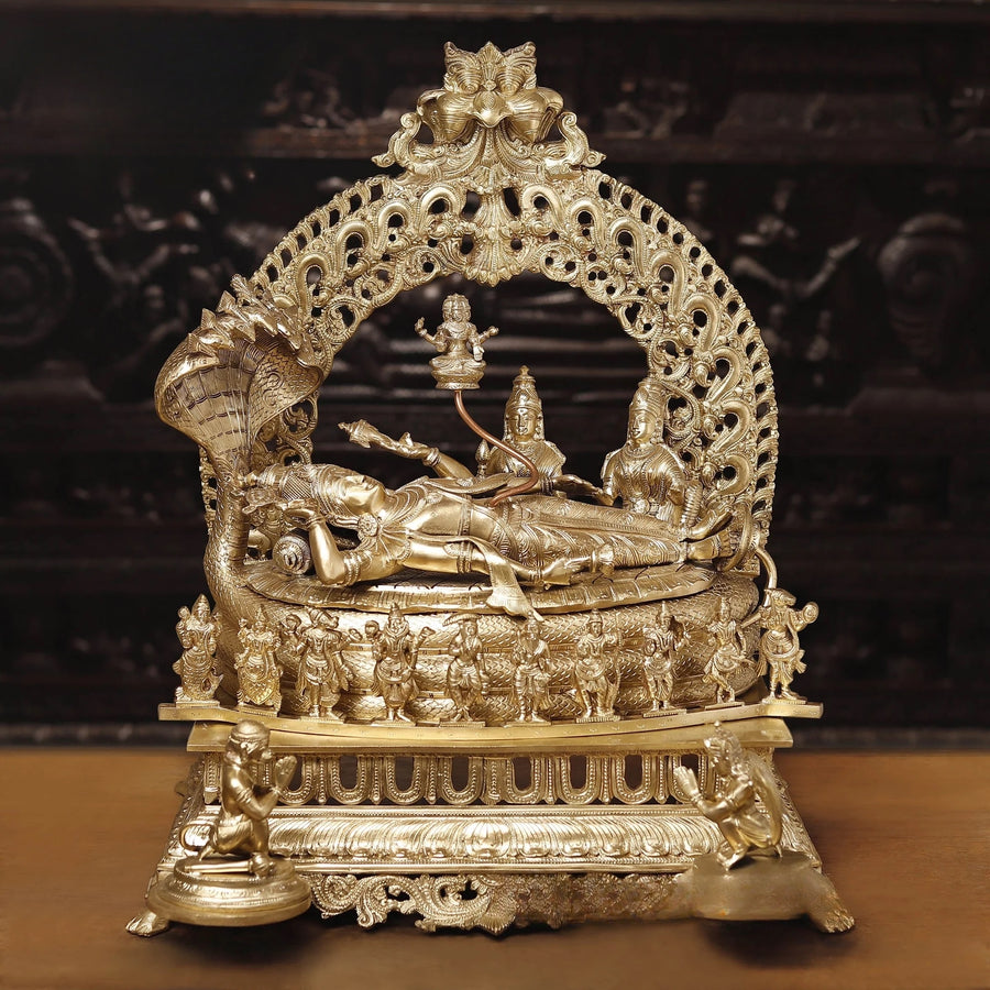 Brass Large Size Vishnu on Sheshnag with Lakshmi, Brahma and Dashavatara Statue (Height: 26 Inches) Craft Detail