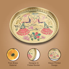 AONA brass thali with peacock meenakari motif and decorative border
