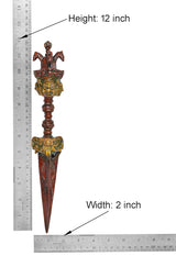 Furba dagger pendant height 12 in, width 2 in with ornate multicolor figurines
