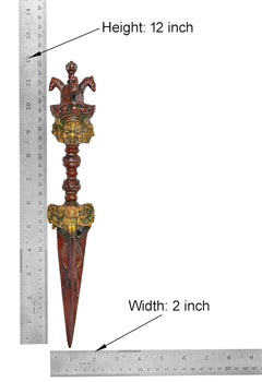 Furba dagger pendant height 12 in, width 2 in with ornate multicolor figurines