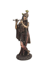 Bonded bronze Murli Krishna flute-playing figurine on textured pedestal base