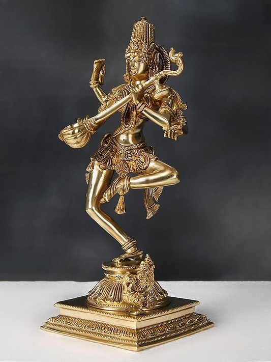 Brass Sculpture of Dancing Goddess Saraswati 14 inches