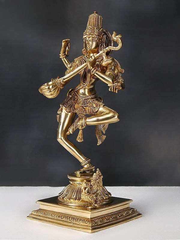 Brass Sculpture of Dancing Goddess Saraswati 14 inches Craft Detail