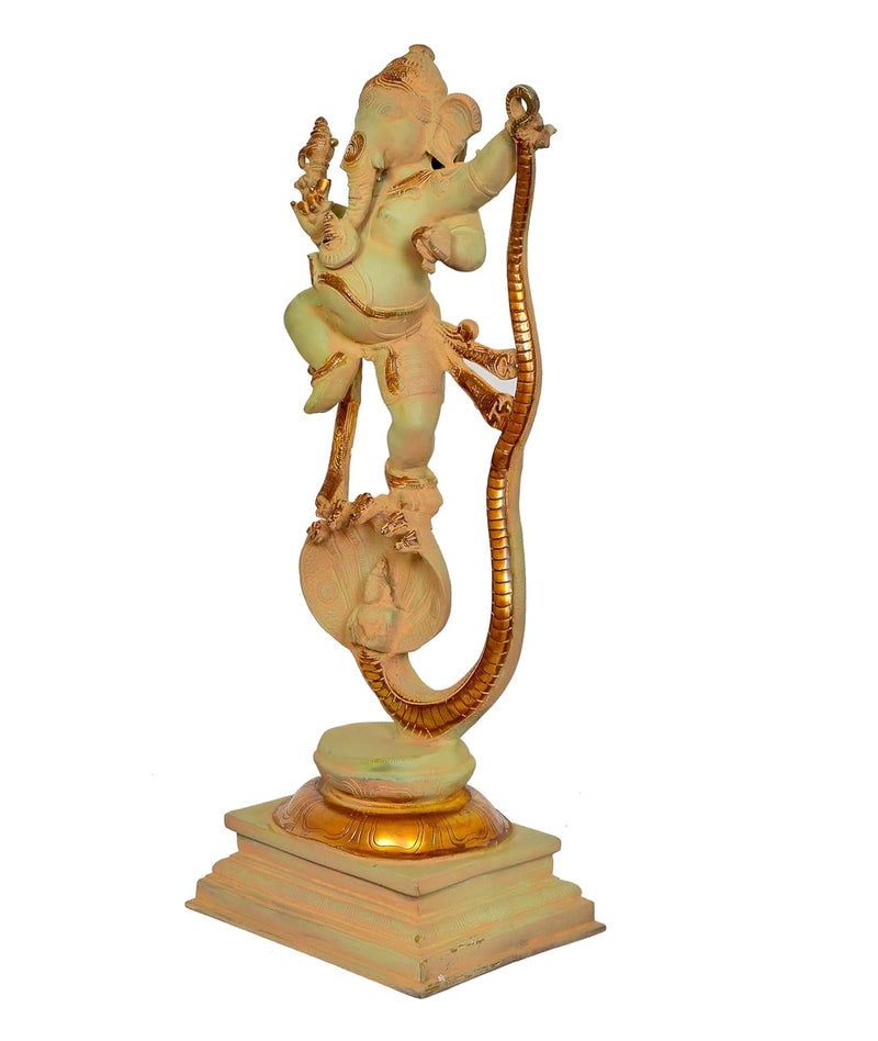 Brass Lord Ganesha Dancing on Shesha Naag (Height 26 Inch)