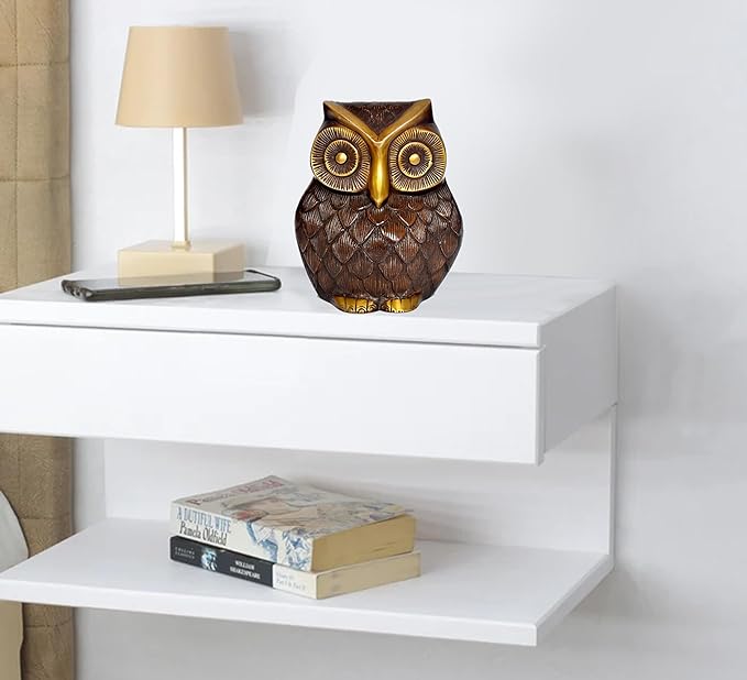 Brass Owl Statue in Multicolor for Home Decor for Living Room Possitive Vibes | Height : 7 Inches