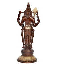 Brass Kartikeya Murugan statue, back view with round shield emblem