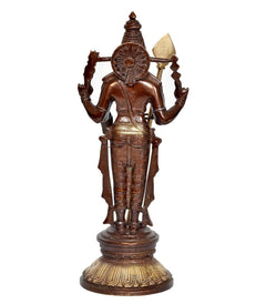 Brass Kartikeya Murugan statue, back view with round shield emblem