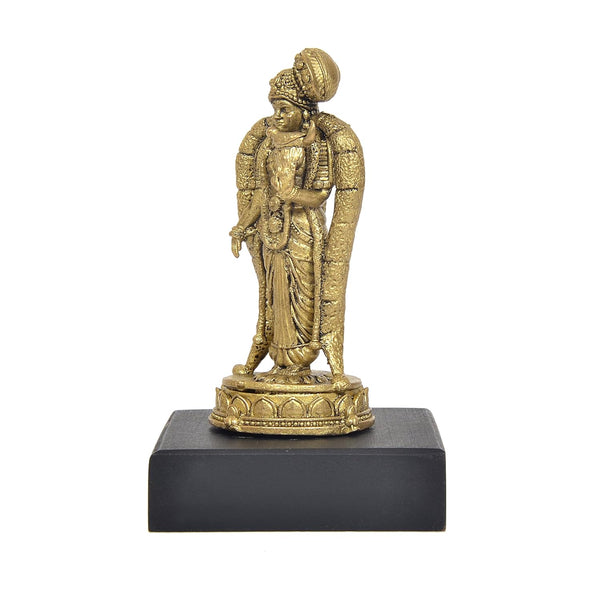 Panchaloha Goddess Meenakshi / Goda devi with Lotus and Parrot Idol (Height: 3.5 Inch) Study Setting