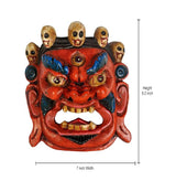 Mahakala wall hanging mask dimensions: 8.2 in height, 7 in width; red demon face