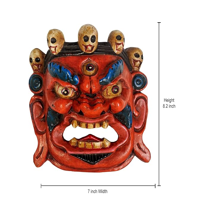 Mahakala Wall Hanging Mask (Tibetan Buddhist Deity) Height : 8 Inches