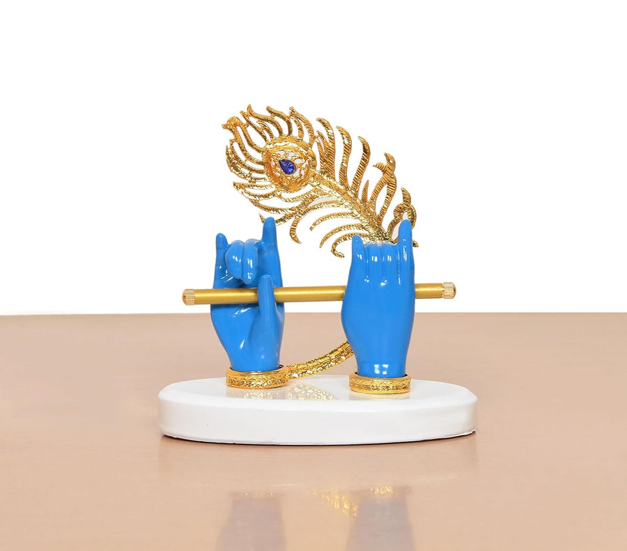 Resin Blue Krishna Ji Hands with Flute Decor (Height: 4 Inch) Craft Detail