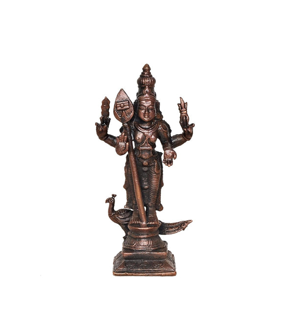 Copper Standing Lord Kartikeya Murugan Murti Decorative Showpiece Copper Murti (Height 3 Inch)