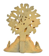 Brass Dakshinamurti Shiva statue back view, large carved halo and textured base