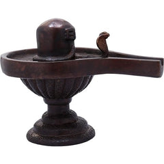 Messing Shiva Linga (6 in) mit Schale und Schlange, seitliche Ansicht