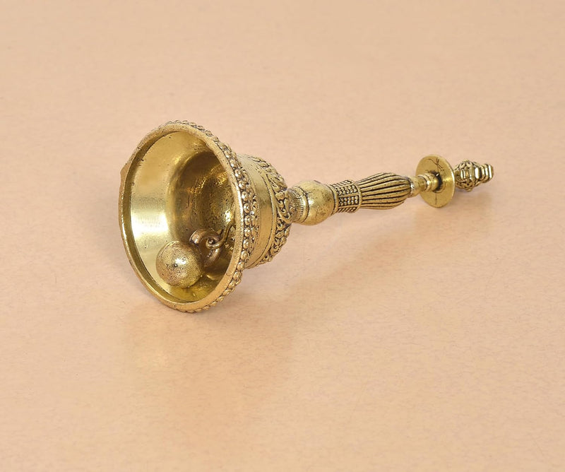 Bronze Pooja Bell Ghanti with Ritual Sudarshan Chakra (Height 5 Inch)