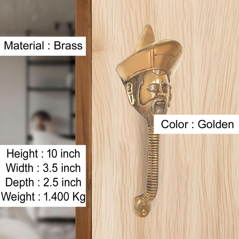 Brass Man Face Door Handle Pair (Pack of 2) (Height : 8 inch)