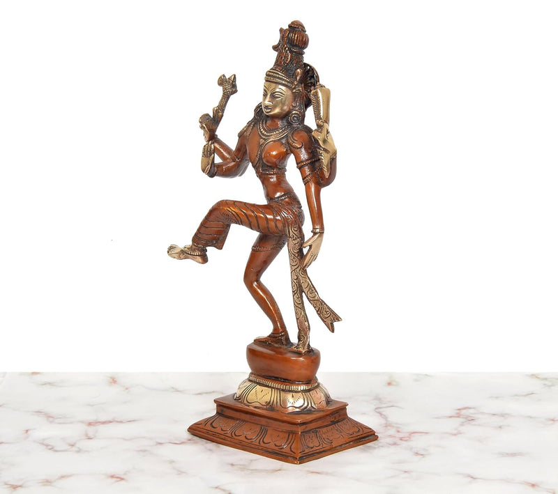Brass Dancing Shiva and Parvati (Ardhanarishvara) Murti (Height: 12 inch)