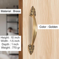 Golden brass door pulls pair, height 10 inch, decorative escutcheon plates