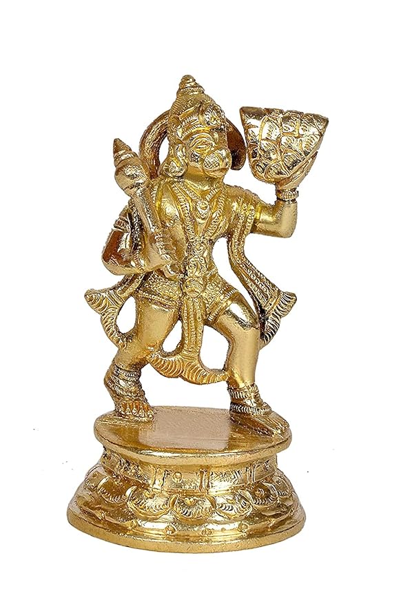 Brass Mahabali Hanuman with Sanjeevani Parvat Idol Height 4.5 Inches Craft Detail