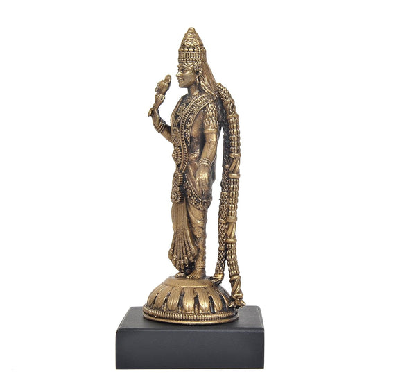 Panchaloha Goddess Meenakshi with Lotus / Goda Devi with Parrot Idol (Height: 5 Inch) Study Setting