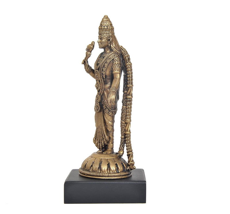 Panchaloha Goddess Meenakshi with Lotus and Parrot Idol (Height: 5 Inch)