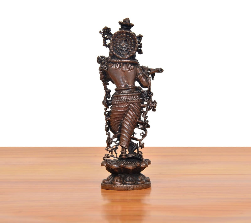 Copper Krishna Playing Flute Murti (Height: 3.5 inch)