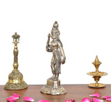 Brass Ardhanarishvara statue in profile, deity holding trident, detailed base