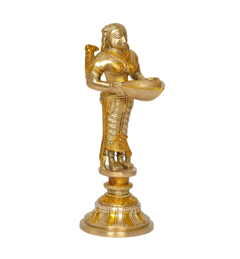 Brass Deeplakshmi with Parrot Idol Statue for Home Temple Office Figurine Showpiece (Height 8 Inch)