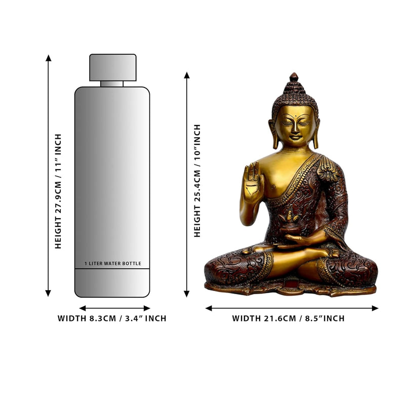 Brass Buddha Give Blessings Idol Statue Murti (Height: 10 Inch)